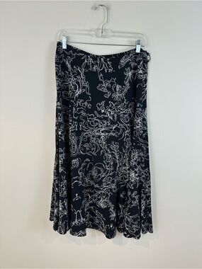 Soft Surroundings Black Floral Line Draw A-Line Skirt Midi Length Size Medium